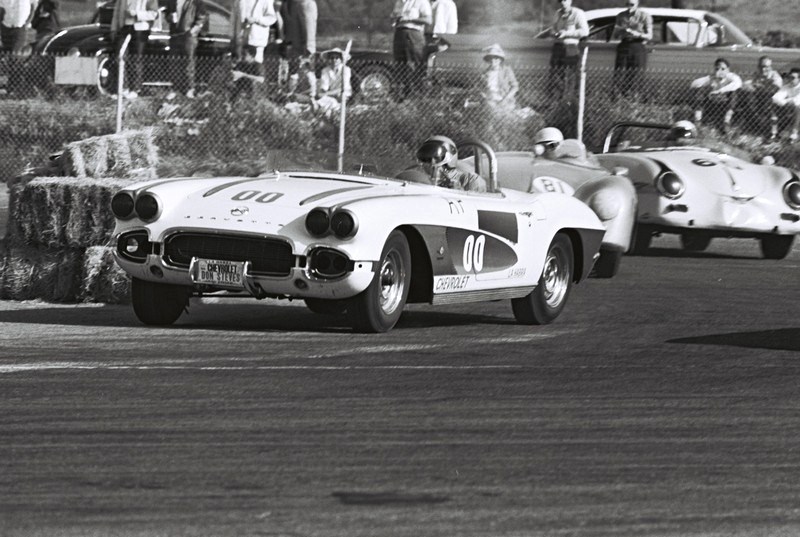 Dave MacDonald corvette leads porsches of jay hills and don westor at del mar raceway